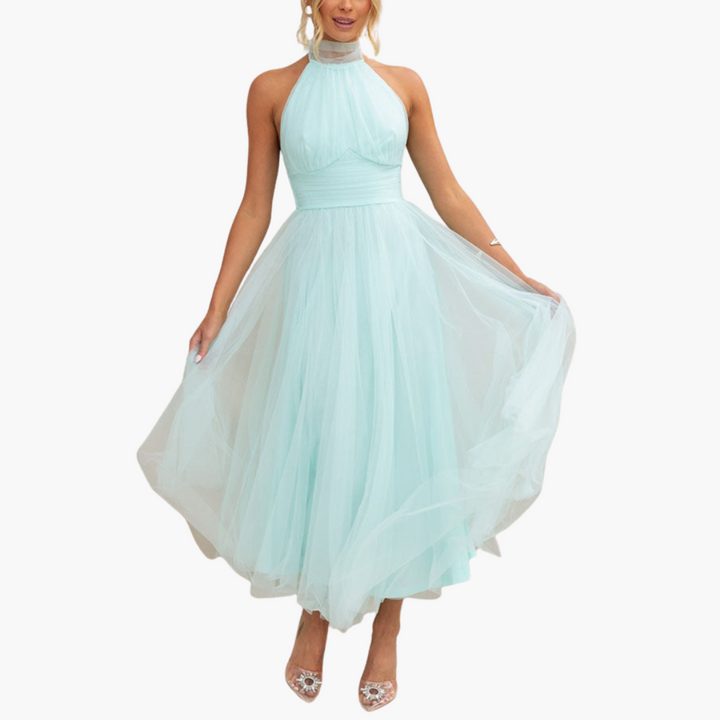 Women’s Tulle Dress with Halter Neck and Flowing Skirt