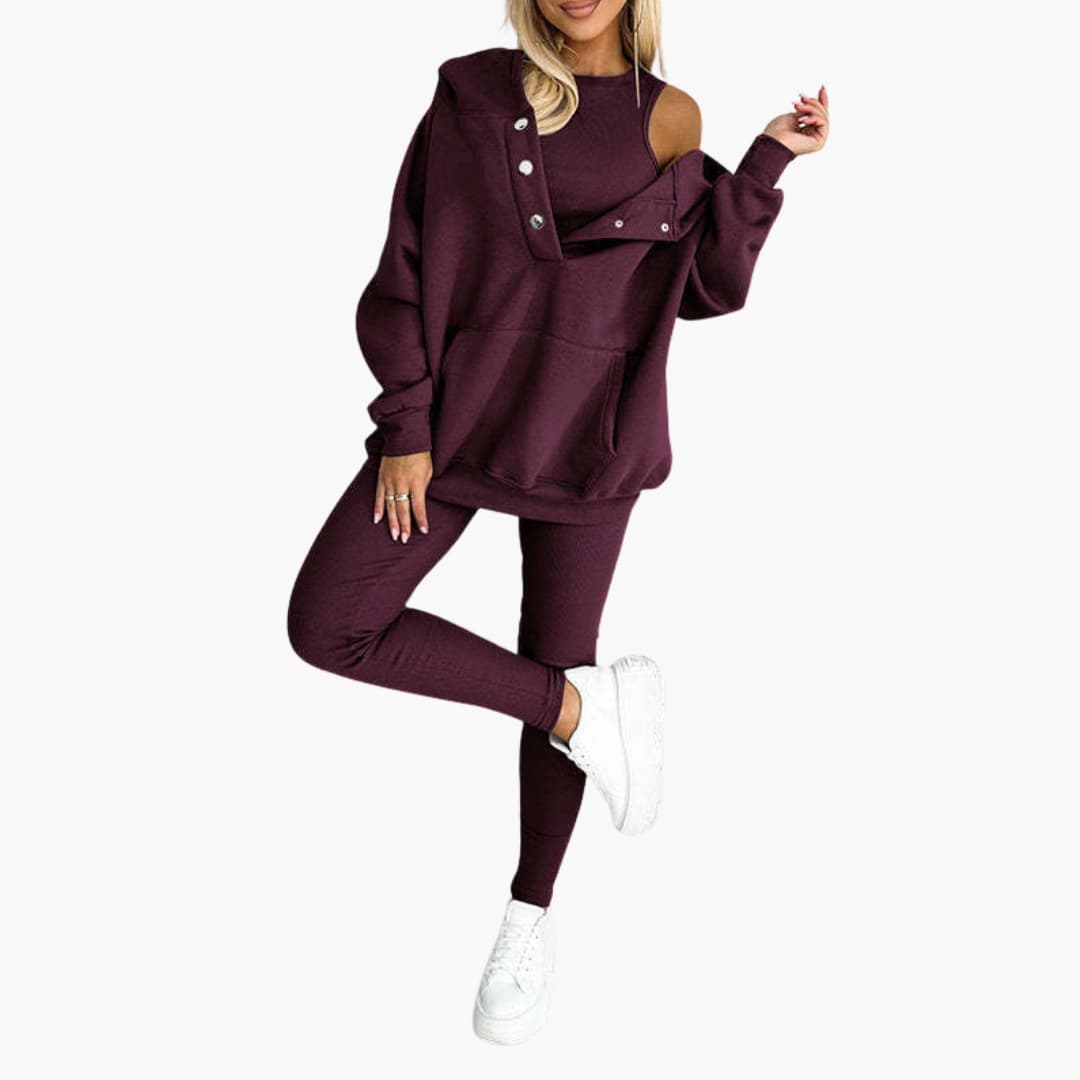 Women’s Three-Piece Lounge Set with Vest Long Sleeve Top and Pants
