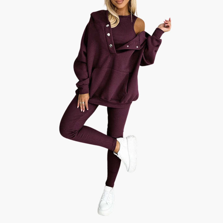 Women’s Three-Piece Lounge Set with Vest Long Sleeve Top and Pants