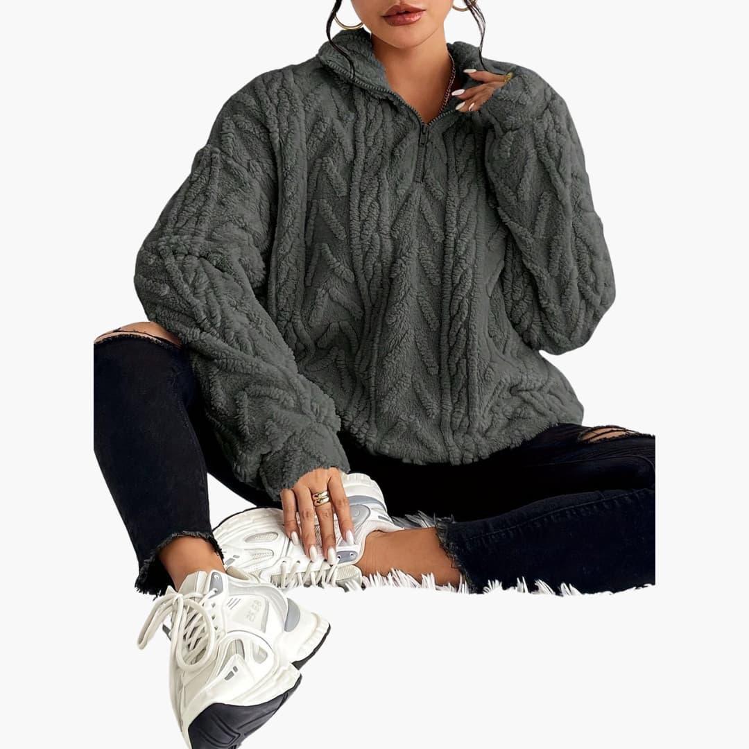 Cable Knit Half-Zip Fleece Sweatshirt - Cosy Fit for Women -  Made By Riley