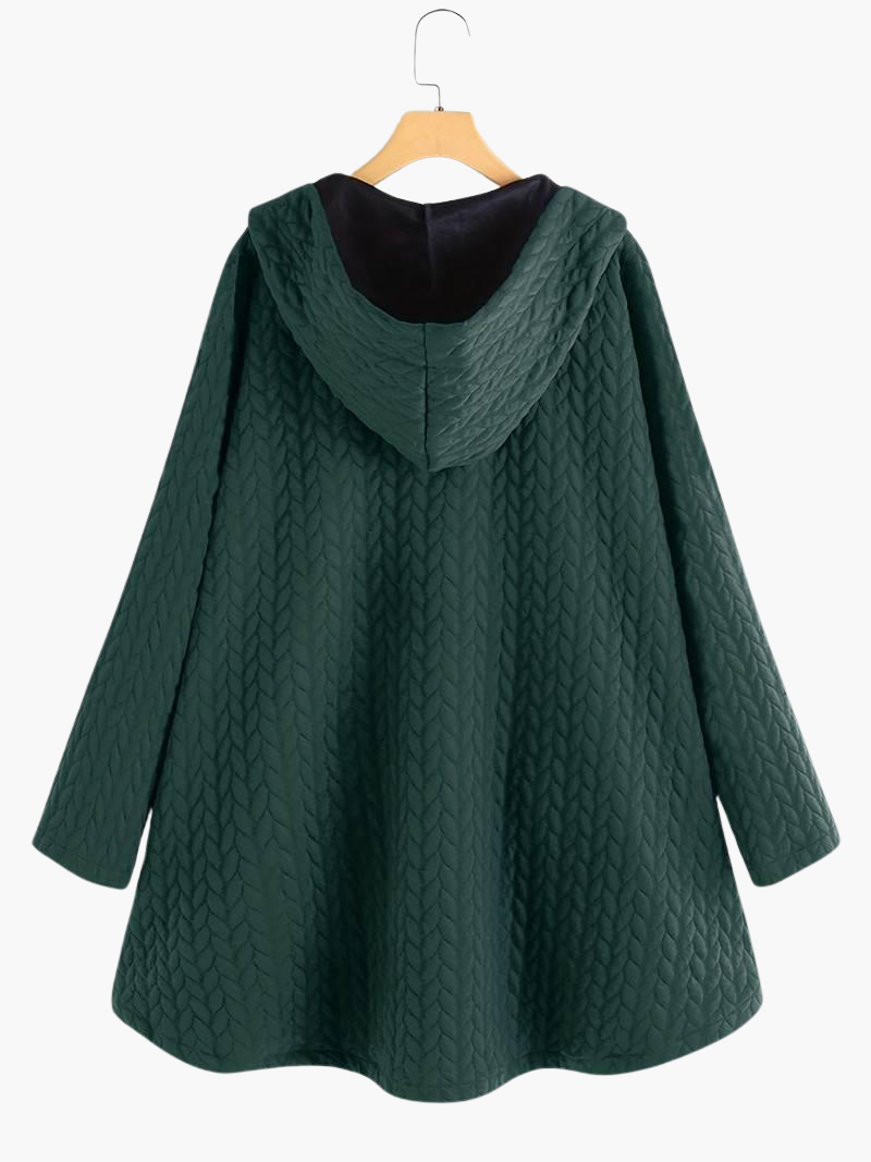 Women’s Hooded Winter Coat with Button-Up Front and Long Length