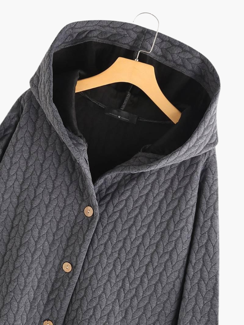 Women’s Hooded Winter Coat with Button-Up Front and Long Length