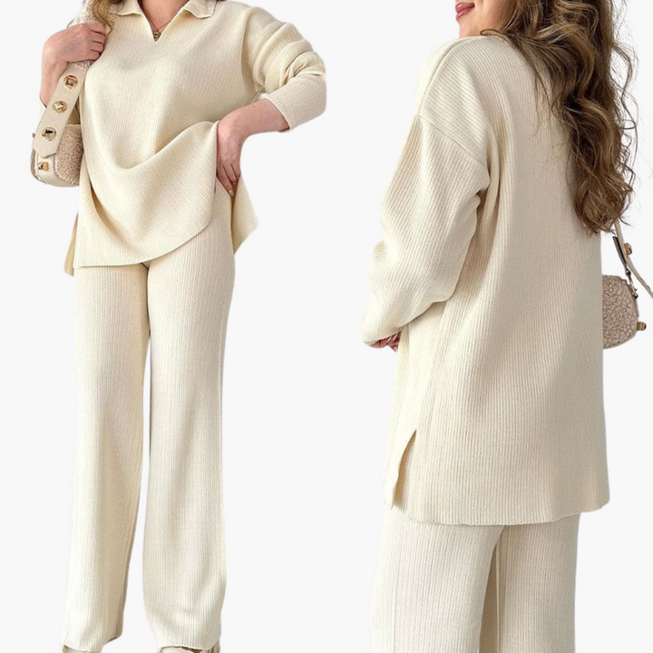 Women’s V-Neck Two-Piece Set with Wide-Leg Pants
