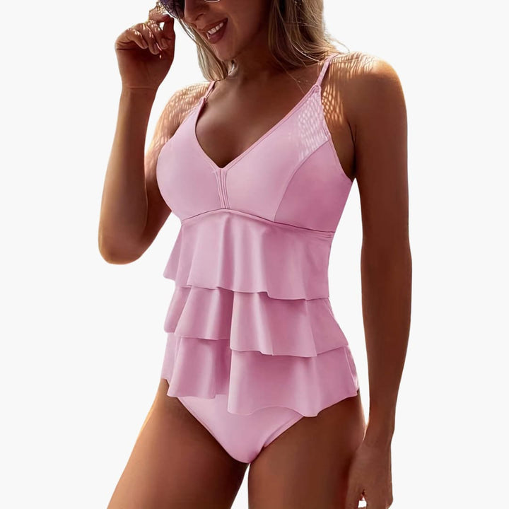 Women’s One-Piece Swimsuit with V-Neckline and Ruffle Front