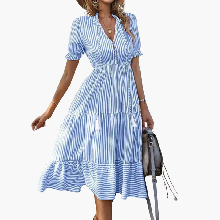Women’s Dress with V-Neck and Puff Sleeves