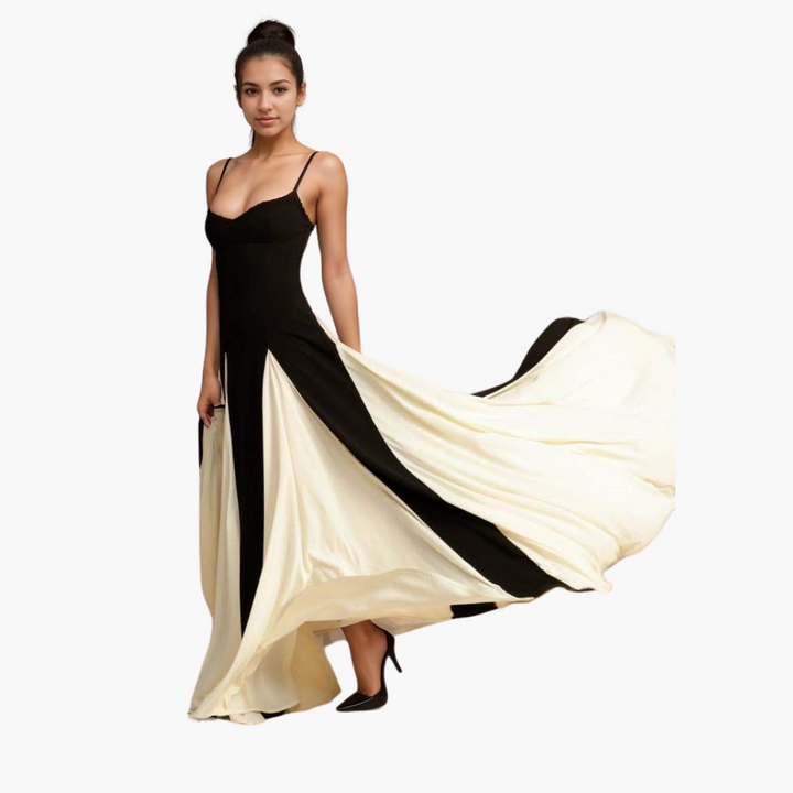 Women’s Maxi Dress with Sweetheart Neck and Colourblock