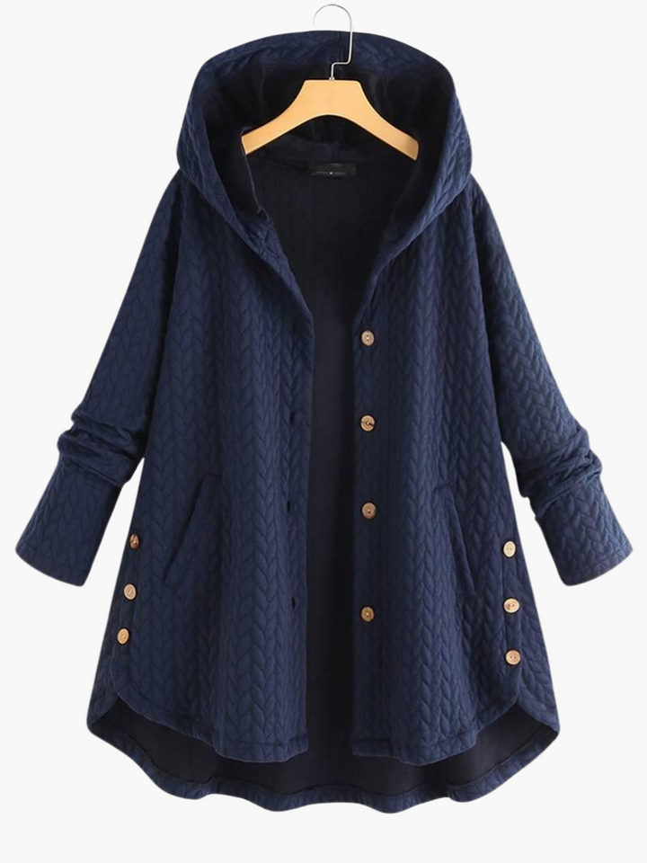 Women’s Hooded Winter Coat with Button-Up Front and Long Length