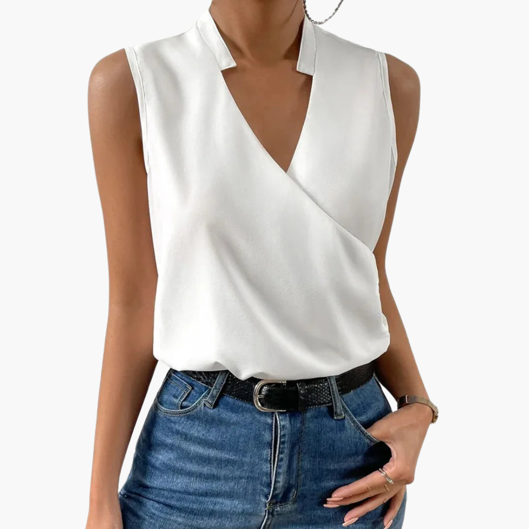 Women’s Top with V-Neck and Woven Construction