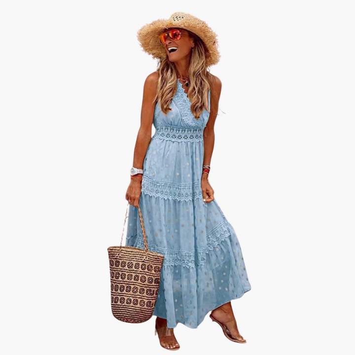 Women’s Maxi Dress with Halter Neck and Boho Prints