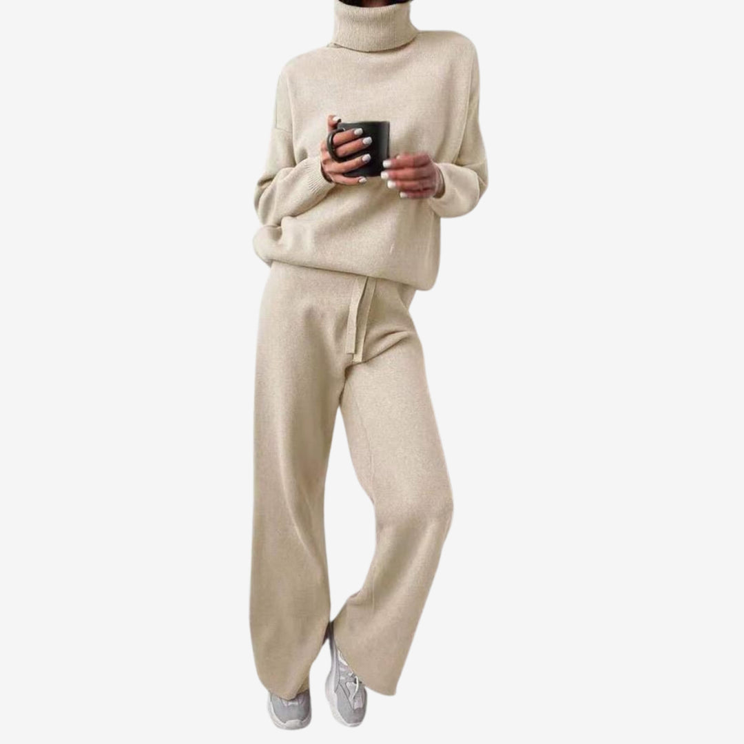 Women’s Two-Piece Turtleneck Top and Wide-Leg Pants Set