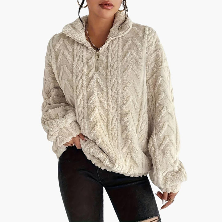 Cable Knit Half-Zip Fleece Sweatshirt - Cosy Fit for Women -  Made By Riley