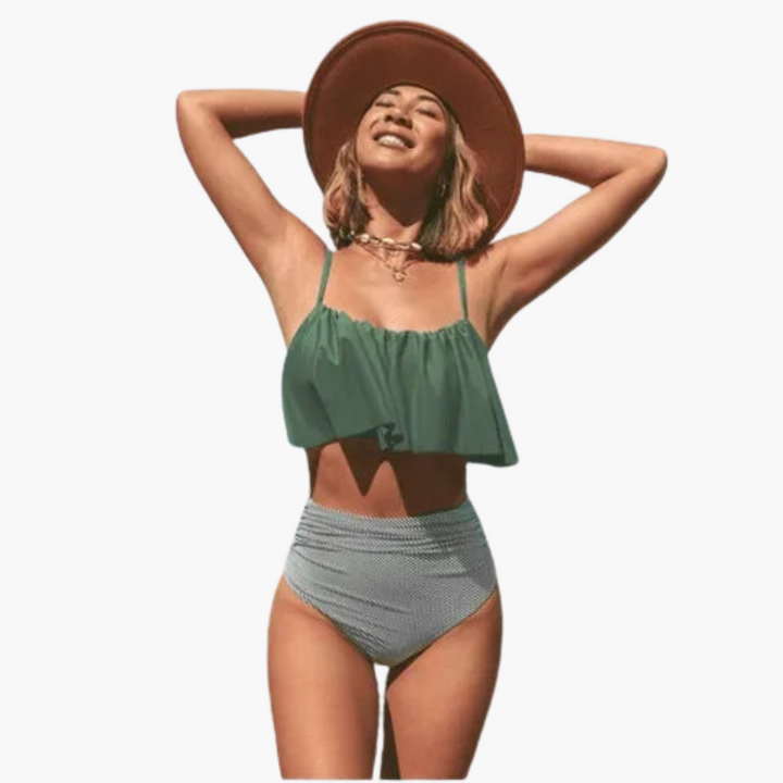 Women’s Bikini Set with High - Waisted Bottoms and Ruffle Detailing