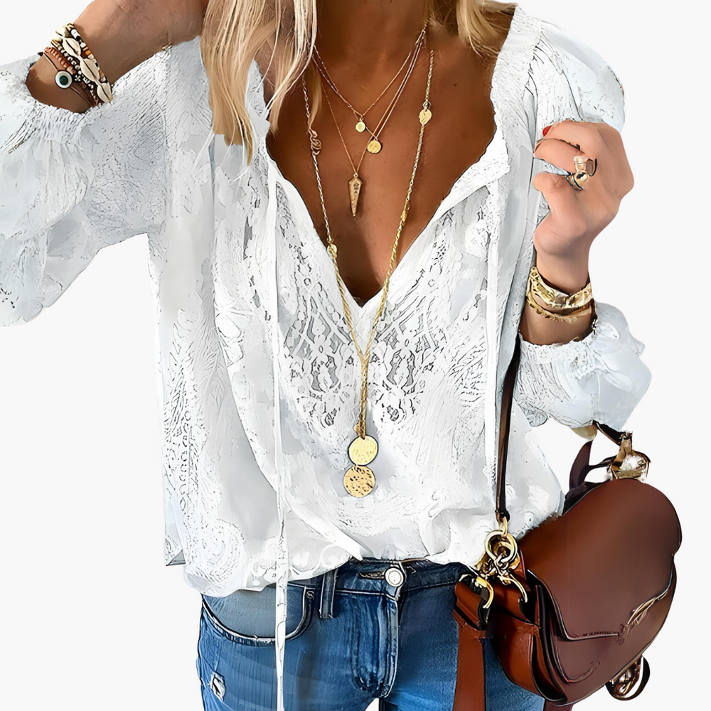Boho Blouse for Women - Elegant Slit Neckline & Airy Style -  Made By Riley
