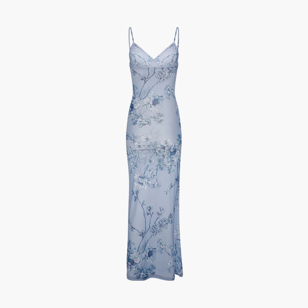 Women’s summer dress with spaghetti straps and floral print