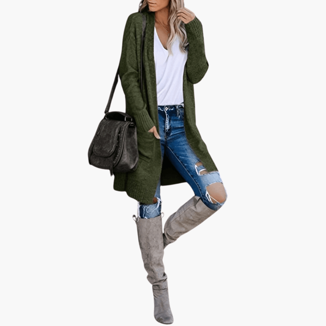 Women’s Longline Cardigan with Long Sleeves and Relaxed Fit