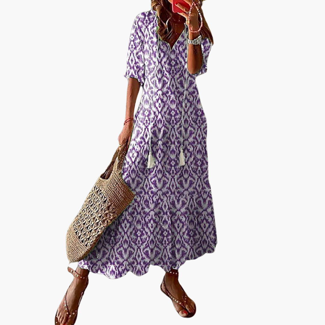 Women’s Maxi Dress with Tassel Tie and Short Sleeves