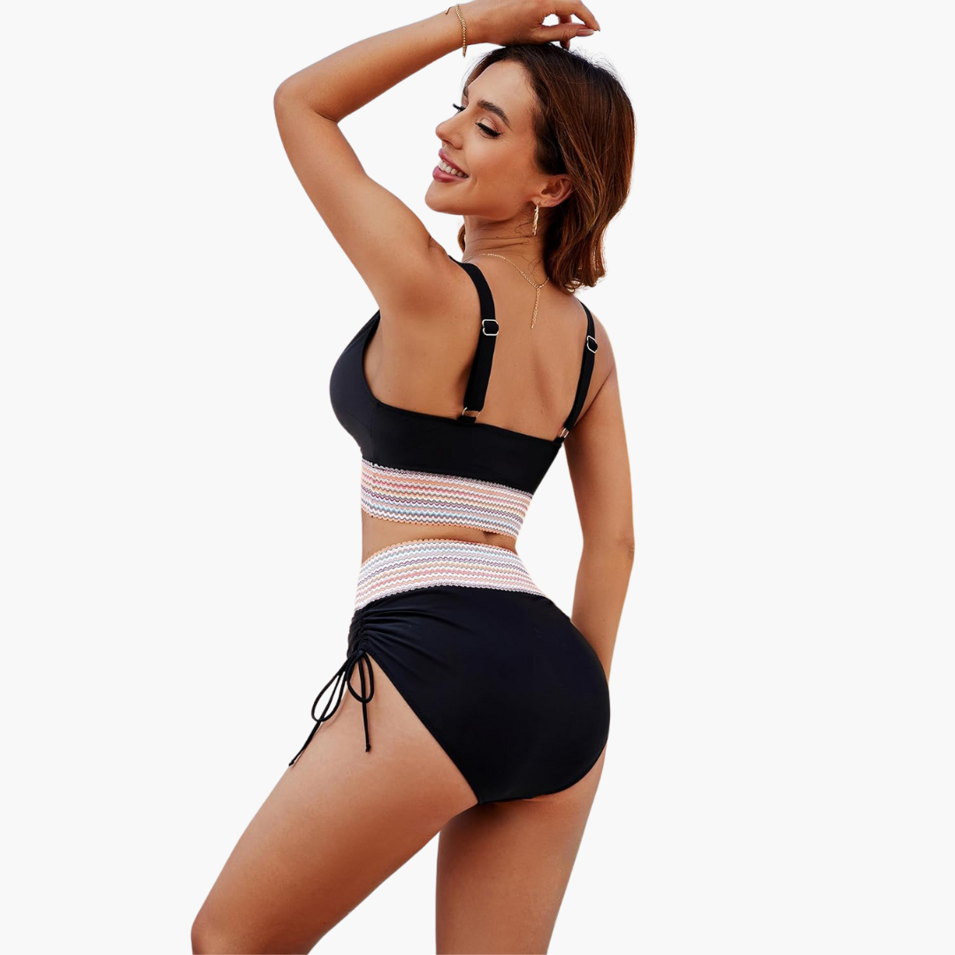 Women’s Bikini Set with V Neck Top and High Waisted Bottoms
