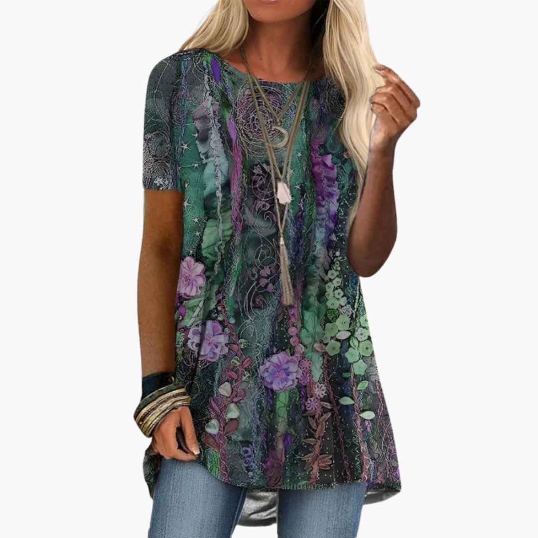 Women’s Blouse with Floral Print and Short Sleeves