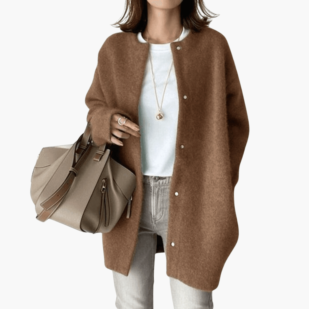 Women’s Longline Coat with Button Fastening and Structured Collar