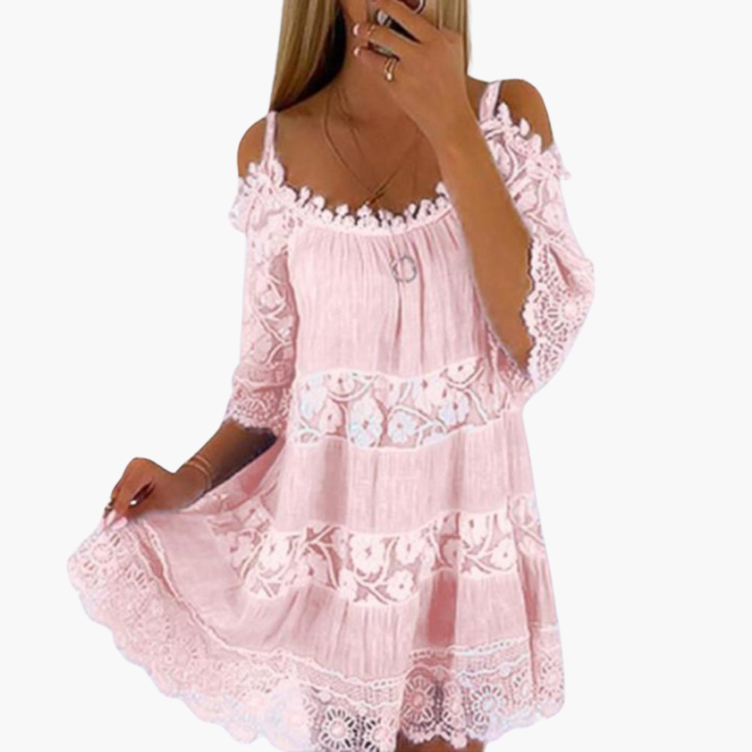 Women’s Cold Shoulder Dress with Lace Detailing and Short Sleeves