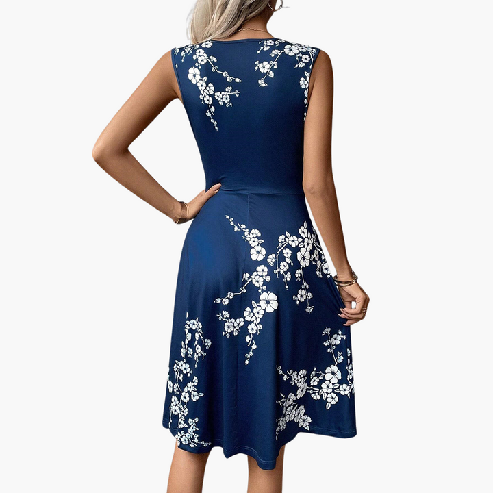Women’s Midi Dress with Sleeveless Design and Knee - Length Cut