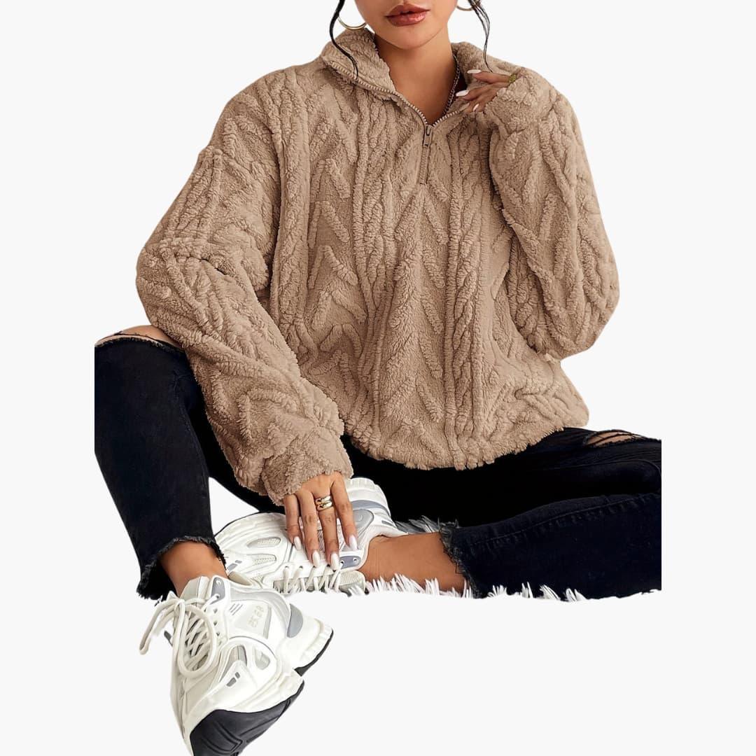 Cable Knit Half-Zip Fleece Sweatshirt - Cosy Fit for Women -  Made By Riley