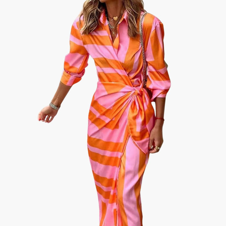 Women’s Shirt Dress with Wrap Silhouette and Waist Tie