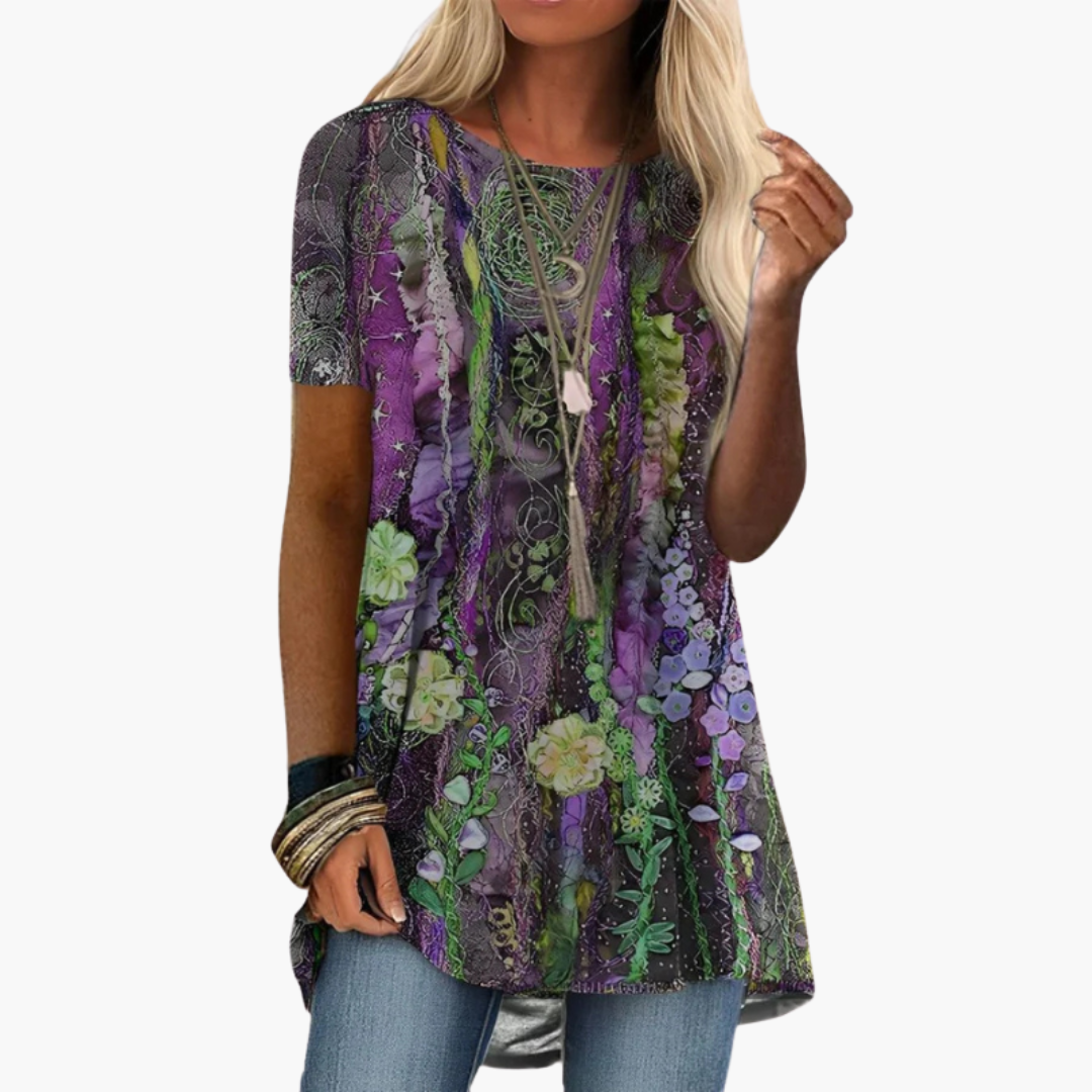 Women’s Blouse with Floral Print and Short Sleeves