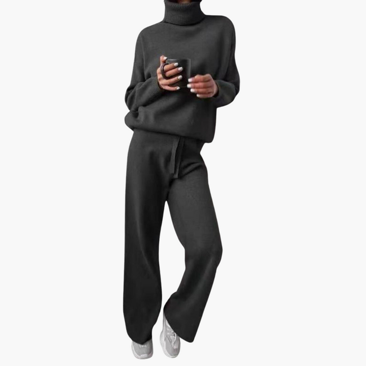 Women’s Knitted Lounge Set with Wide-Leg Pants