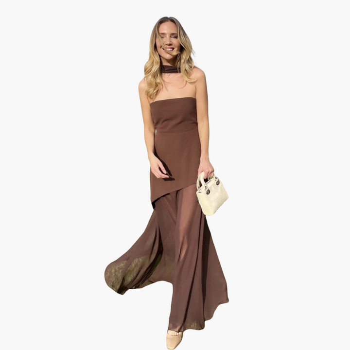 Women’s Evening Dress with Sheer Skirt and Overlay