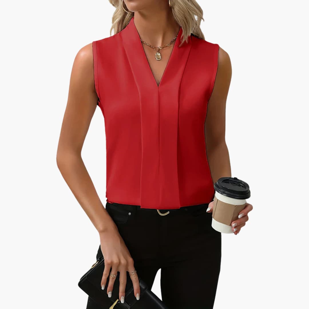 Women’s Sleeveless V-Neck Tank Top with Pleated Front