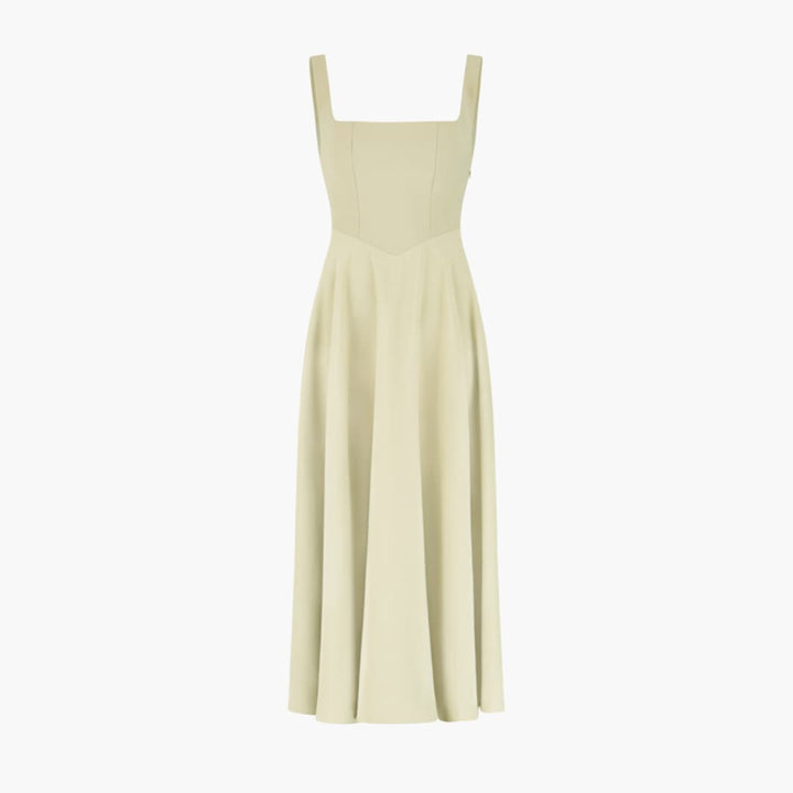 Women’s Midi Dress with Square Neckline and Flared Skirt