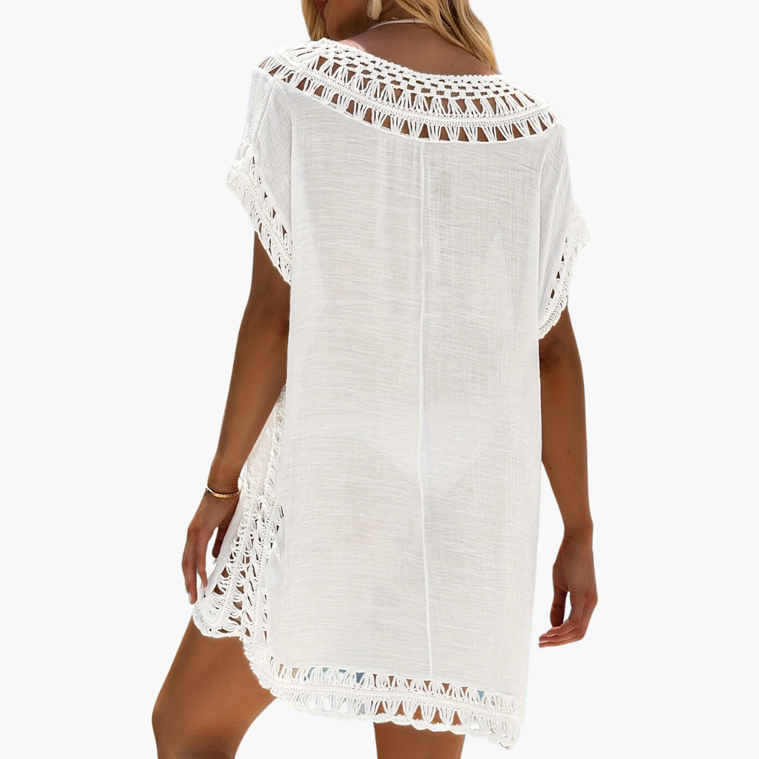 Häkel-Strandkleid mit V-Ausschnitt - Damen Sommer Cover-up