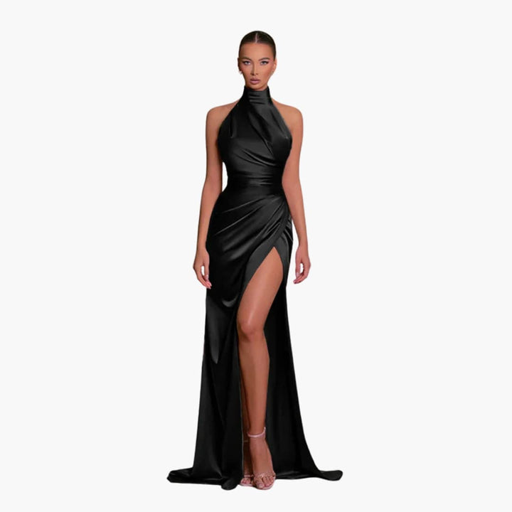 Women’s Evening Gown Dress with Halter Neck and High Split