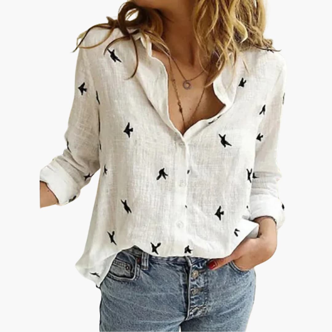 Women’s Blouse with Button Fastening and Printed Design