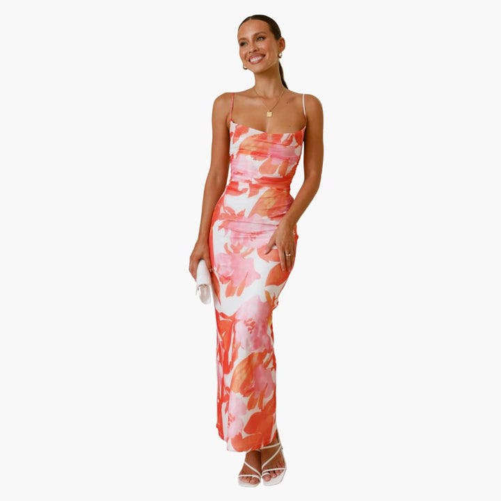 Women’s maxi dress with cowl neckline and lace-up back