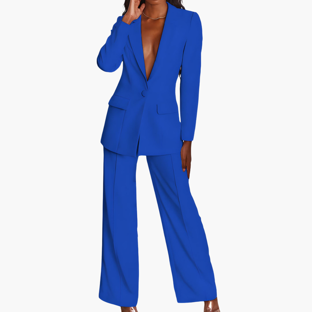 Women’s Suit Set with Single-Button Blazer and Straight-Leg Pants