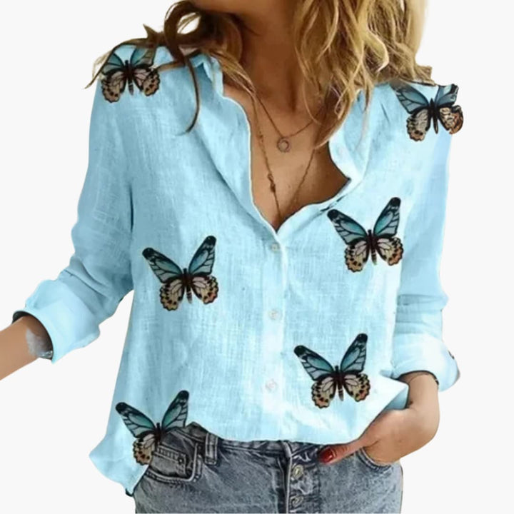 Women’s Blouse with Button Fastening and Printed Design