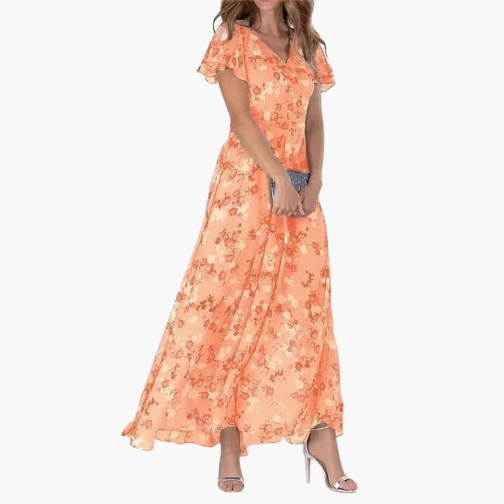 Women’s Dress with V-Neckline and Flutter Sleeves