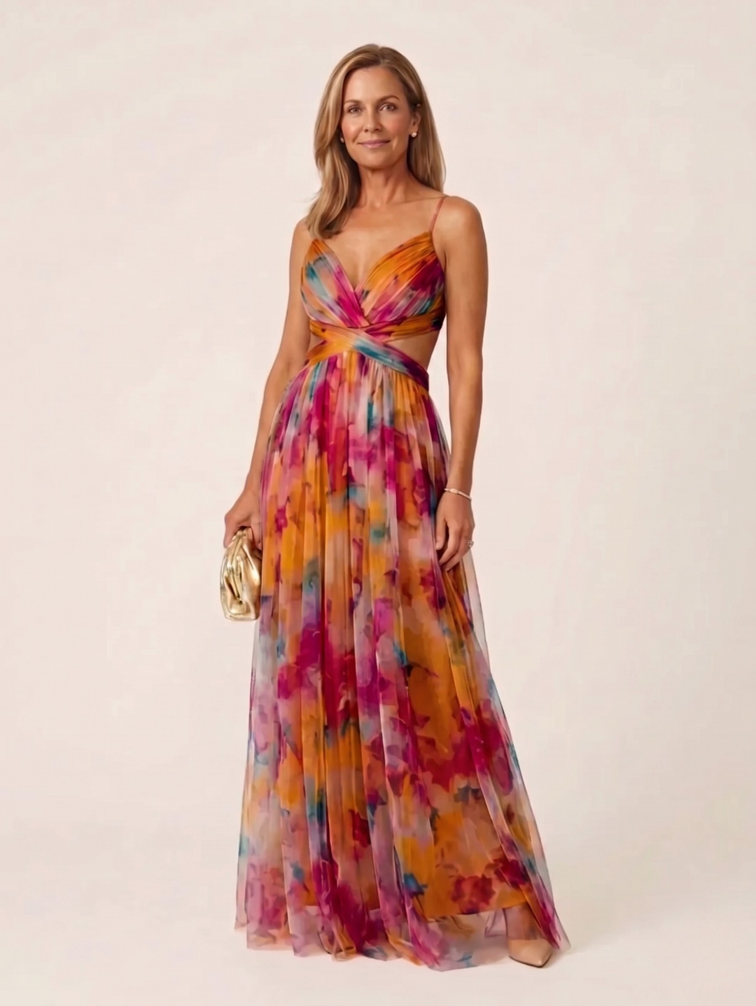 Thalira | Sleeveless V Neck Pleated Maxi Dress