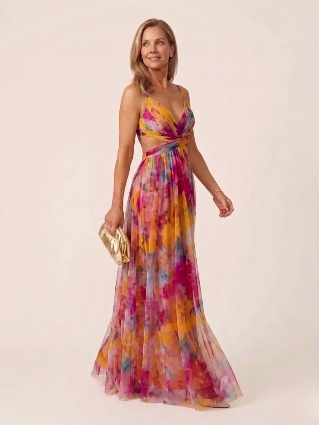 Thalira | Sleeveless V Neck Pleated Maxi Dress
