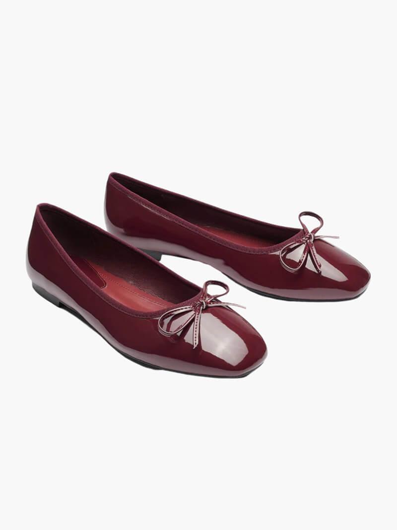 Bow-Detail Vegan Leather Ballet Flats - Women's Slip-On Comfort -  Made By Riley