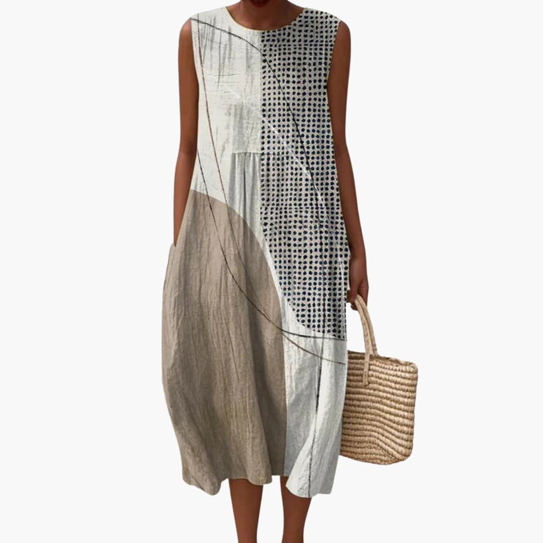Women’s Round Neck Sleeveless Midi Dress with Pockets