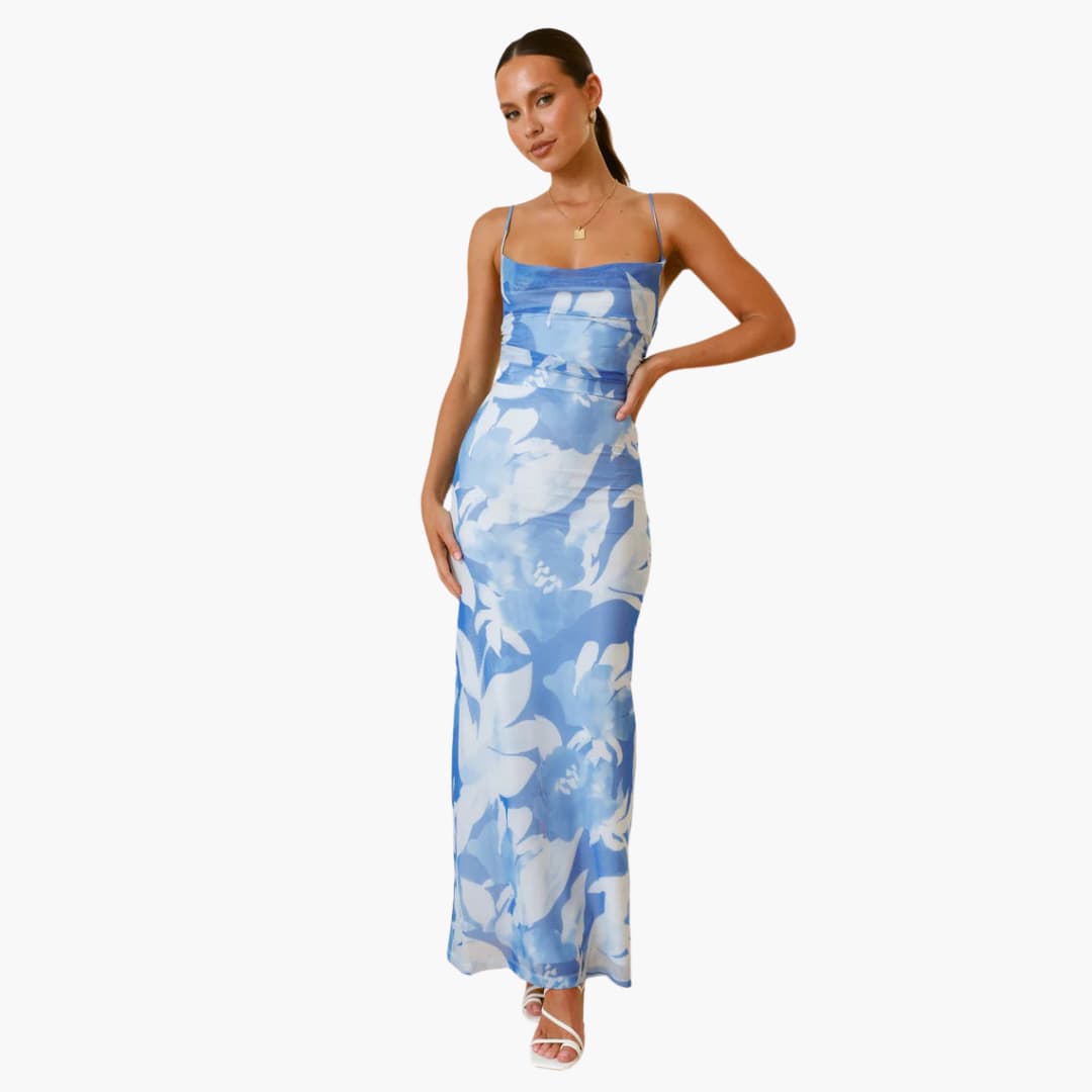 Women’s maxi dress with cowl neckline and lace-up back