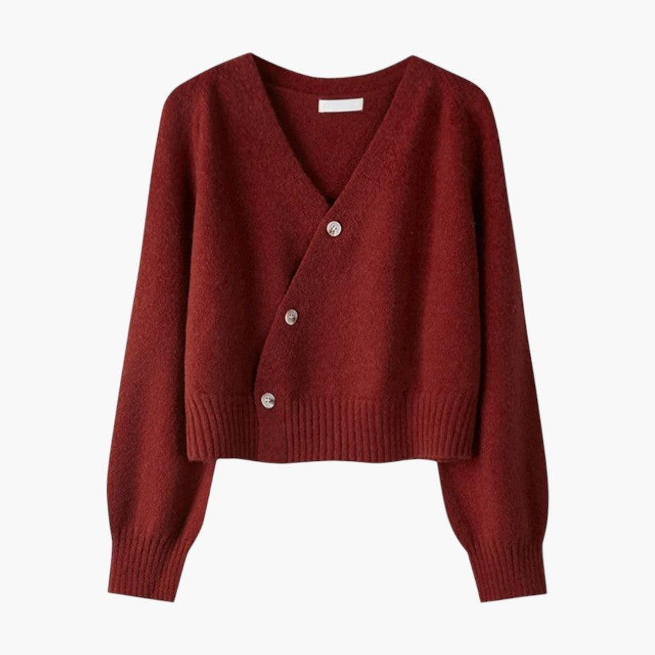 Women’s V-Neck Cardigan with Button-Up Front and Long Sleeves
